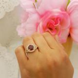 2.30 Carat (ctw) 14K Rose Gold Round Garnet Champagne & White Diamond Ladies Halo Style Bridal Engagement Ring