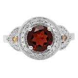 2.30 Carat (ctw) 14K White Gold Round Garnet Champagne & White Diamond Ladies Halo Style Bridal Engagement Ring