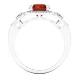 2.30 Carat (ctw) 14K White Gold Round Garnet Champagne & White Diamond Ladies Halo Style Bridal Engagement Ring