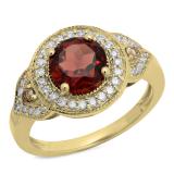 2.30 Carat (ctw) 14K Yellow Gold Round Garnet Champagne & White Diamond Ladies Halo Style Bridal Engagement Ring