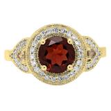 2.30 Carat (ctw) 14K Yellow Gold Round Garnet Champagne & White Diamond Ladies Halo Style Bridal Engagement Ring