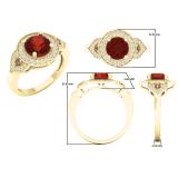 2.30 Carat (ctw) 14K Yellow Gold Round Garnet Champagne & White Diamond Ladies Halo Style Bridal Engagement Ring