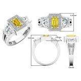 4.80 Carat (ctw) 10K White Gold Emerald Cut Citrine & Tapered & Round White Cubic Zirconia CZ Ladies Halo Style Bridal Engagement Ring