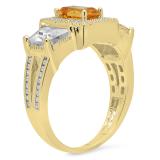 4.80 Carat (ctw) 10K Yellow Gold Emerald Cut Citrine & Tapered & Round White Cubic Zirconia CZ Ladies Halo Style Bridal Engagement Ring