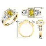 4.80 Carat (ctw) 10K Yellow Gold Emerald Cut Citrine & Tapered & Round White Cubic Zirconia CZ Ladies Halo Style Bridal Engagement Ring