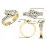 1.20 Carat (ctw) 10K Yellow Gold Round White Diamond Ladies Two Stone Bypass Style Bridal Engagement Ring Set