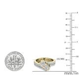 1.20 Carat (ctw) 10K Yellow Gold Round White Diamond Ladies Two Stone Bypass Style Bridal Engagement Ring Set