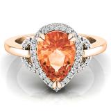 2.10 Carat (ctw) 14K Rose Gold Pear Cut Morganite & Round Cut White Diamond Ladies Bridal Halo Engagement Ring