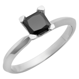 0.50 Carat (Ctw) Sterling Silver Princess Cut Black Diamond Ladies Solitaire Bridal Engagement Ring 1/2 CT