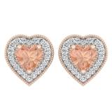 1.05 Carat (ctw) Rose Gold Plated Sterling Silver Heart Cut Morganite & Round Cut White Diamond Ladies Halo Stud Earrings 1 CT