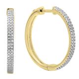 0.25 Carat (ctw) 14K Yellow Gold Round Cut White Diamond Ladies Micro Pave Hoop Earrings 1/4 CT