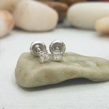 DGLA CERTIFIED Princess White Diamond Men's & Women's (Unisex) Stud Earrings (0.10 ctw Color I-J Clarity I1-I2) in 14K White Gold