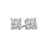 IGI CERTIFIED Princess White Diamond Men's & Women's (Unisex) Stud Earrings (0.10 ctw Color I-J Clarity I1-I2) in 14K White Gold