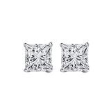 IGI CERTIFIED Princess White Diamond Men's & Women's (Unisex) Stud Earrings (0.10 ctw Color I-J Clarity I1-I2) in 14K White Gold