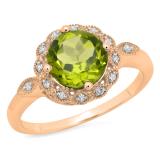 3.05 Carat (ctw) 10K Rose Gold Round Cut Peridot & White Diamond Ladies Bridal Halo Vintage Style Engagement Ring