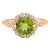 3.05 Carat (ctw) 10K Rose Gold Round Cut Peridot & White Diamond Ladies Bridal Halo Vintage Style Engagement Ring