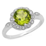 3.05 Carat (ctw) 10K White Gold Round Cut Peridot & White Diamond Ladies Bridal Halo Vintage Style Engagement Ring