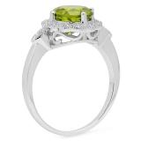 3.05 Carat (ctw) 10K White Gold Round Cut Peridot & White Diamond Ladies Bridal Halo Vintage Style Engagement Ring