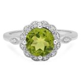 3.05 Carat (ctw) 10K White Gold Round Cut Peridot & White Diamond Ladies Bridal Halo Vintage Style Engagement Ring