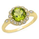 3.05 Carat (ctw) 10K Yellow Gold Round Cut Peridot & White Diamond Ladies Bridal Halo Vintage Style Engagement Ring