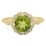 3.05 Carat (ctw) 10K Yellow Gold Round Cut Peridot & White Diamond Ladies Bridal Halo Vintage Style Engagement Ring
