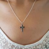 0.17 Carat (ctw) Sterling Silver Round Cut Black & White Diamond Ladies Cross Charm Pendant