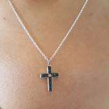 0.17 Carat (ctw) Sterling Silver Round Cut Black & White Diamond Ladies Cross Charm Pendant