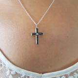 0.17 Carat (ctw) Sterling Silver Round Cut Black & White Diamond Ladies Cross Charm Pendant