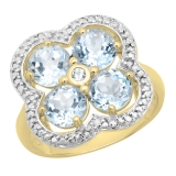 3.50 Carat (ctw) Yellow Gold Plated Sterling Silver Round Blue & White Topaz Ladies Cluster Ring