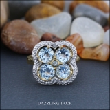 3.50 Carat (ctw) Yellow Gold Plated Sterling Silver Round Blue & White Topaz Ladies Cluster Ring