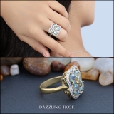 3.50 Carat (ctw) Yellow Gold Plated Sterling Silver Round Blue & White Topaz Ladies Cluster Ring