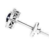 0.90 Carat (ctw) 10K White Gold Round Cut Blue Sapphire & White Diamond Ladies Flower Shape Cluster Fashion Stud Earrings