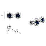 0.90 Carat (ctw) 10K White Gold Round Cut Blue Sapphire & White Diamond Ladies Flower Shape Cluster Fashion Stud Earrings