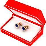0.90 Carat (ctw) 10K Yellow Gold Round Cut Blue Sapphire & White Diamond Ladies Flower Shape Cluster Fashion Stud Earrings