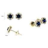 0.90 Carat (ctw) 10K Yellow Gold Round Cut Blue Sapphire & White Diamond Ladies Flower Shape Cluster Fashion Stud Earrings
