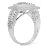 3.70 Carat (ctw) 10K White Gold Princess Cut White Sapphire & Round Cut White Diamond Ladies Halo Style Split Shank Bridal Engagement Ring