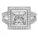 3.70 Carat (ctw) 10K White Gold Princess Cut White Sapphire & Round Cut White Diamond Ladies Halo Style Split Shank Bridal Engagement Ring