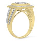 3.70 Carat (ctw) 10K Yellow Gold Princess Cut White Sapphire & Round Cut White Diamond Ladies Halo Style Split Shank Bridal Engagement Ring