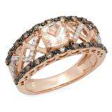 1.25 Carat (ctw) 18K Rose Gold Cushion Cut Morganite & Round Cut Champagne & White Diamond Ladies Bridal Fashion Engagement Ring 1 1/4 CT