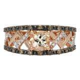 1.25 Carat (ctw) 18K Rose Gold Cushion Cut Morganite & Round Cut Champagne & White Diamond Ladies Bridal Fashion Engagement Ring 1 1/4 CT