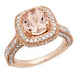 2.40 Carat (ctw) 18K Rose Gold Round Cut Morganite & White Diamond Ladies Milgrain Halo Style Bridal Engagement Ring