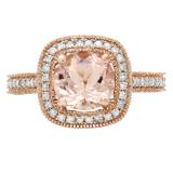 2.40 Carat (ctw) 18K Rose Gold Round Cut Morganite & White Diamond Ladies Milgrain Halo Style Bridal Engagement Ring