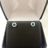 0.45 Carat (ctw) 10K White Gold Round Blue Sapphire & White Diamond Ladies Halo Style Stud Earrings 1/2 CT