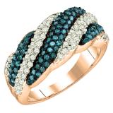 0.80 Carat (ctw) 10K Rose Gold Round Cut Blue & White Diamond Ladies Bridal Swirl Fashion Right Hand Ring 3/4 CT