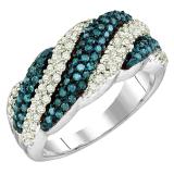 0.80 Carat (ctw) 10K White Gold Round Cut Blue & White Diamond Ladies Bridal Swirl Fashion Right Hand Ring 3/4 CT