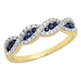 0.50 Carat (ctw) 10K Yellow Gold Round Blue Sapphire & White Diamond Ladies Bridal Stackable Anniversary Wedding Band Swirl Ring 1/2 CT
