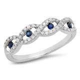 0.28 Carat (ctw) 10K White Gold Round Blue Sapphire & White Diamond Ladies Bridal Stackable Anniversary Wedding Band Swirl Ring 1/4 CT
