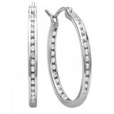 0.40 Carat (ctw) Sterling Silver Round White Diamond Ladies In & Out Hoop Earrings
