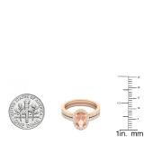 1.45 Carat (ctw) 10K Rose Gold Oval Cut Morganite & Round Cut White Diamond Ladies Bridal Halo Engagement Ring With Matching Band Set 1 1/2 CT