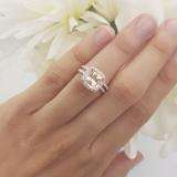 2.50 Carat (ctw) 10K Rose Gold Cushion Cut Morganite & Round Cut White Diamond Ladies Bridal Halo Engagement Ring With Matching Band Set 1 CT